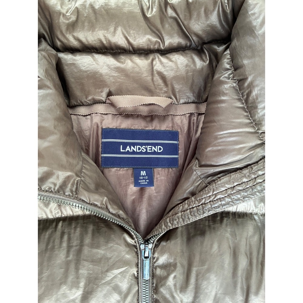 Lands End Womens Metallic Brown Puffer Jacket Down Quilted Coat Size M 10-12 - Picture 7 of 7